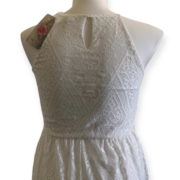NWT Lily Rose | Halter High Neck White Maxi Dress w/ Lace Overlay | Sz Juniors L - Picture 8 of 16